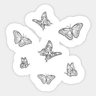 Black and white Spring Butterflies set, Art Nouveau spring pattern, nature, Butterfly sticker Sticker